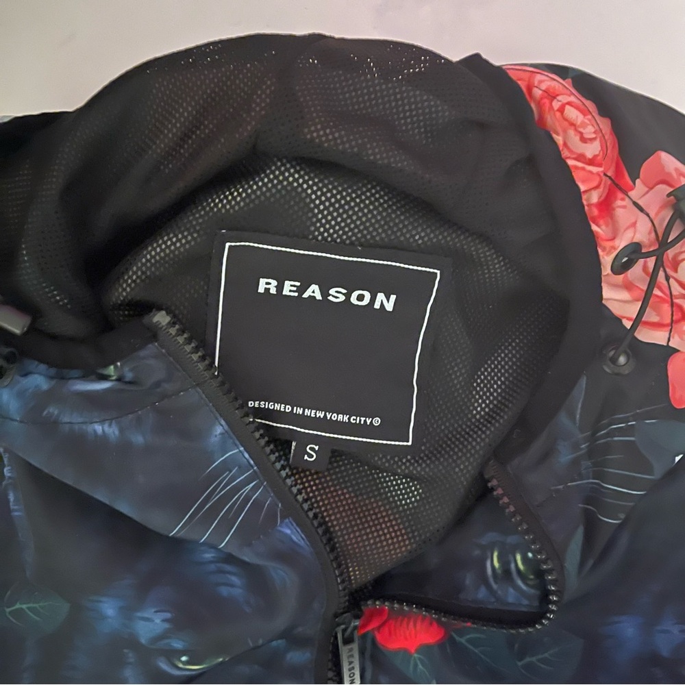 Reason Brand Black Floral Panther Windbreaker Jacket Anorak S - Picture 4 of 4